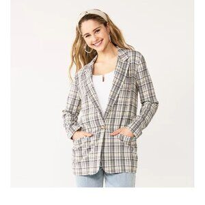 Junior's SO Plaid Single-Button Oversized Blazer Size M
